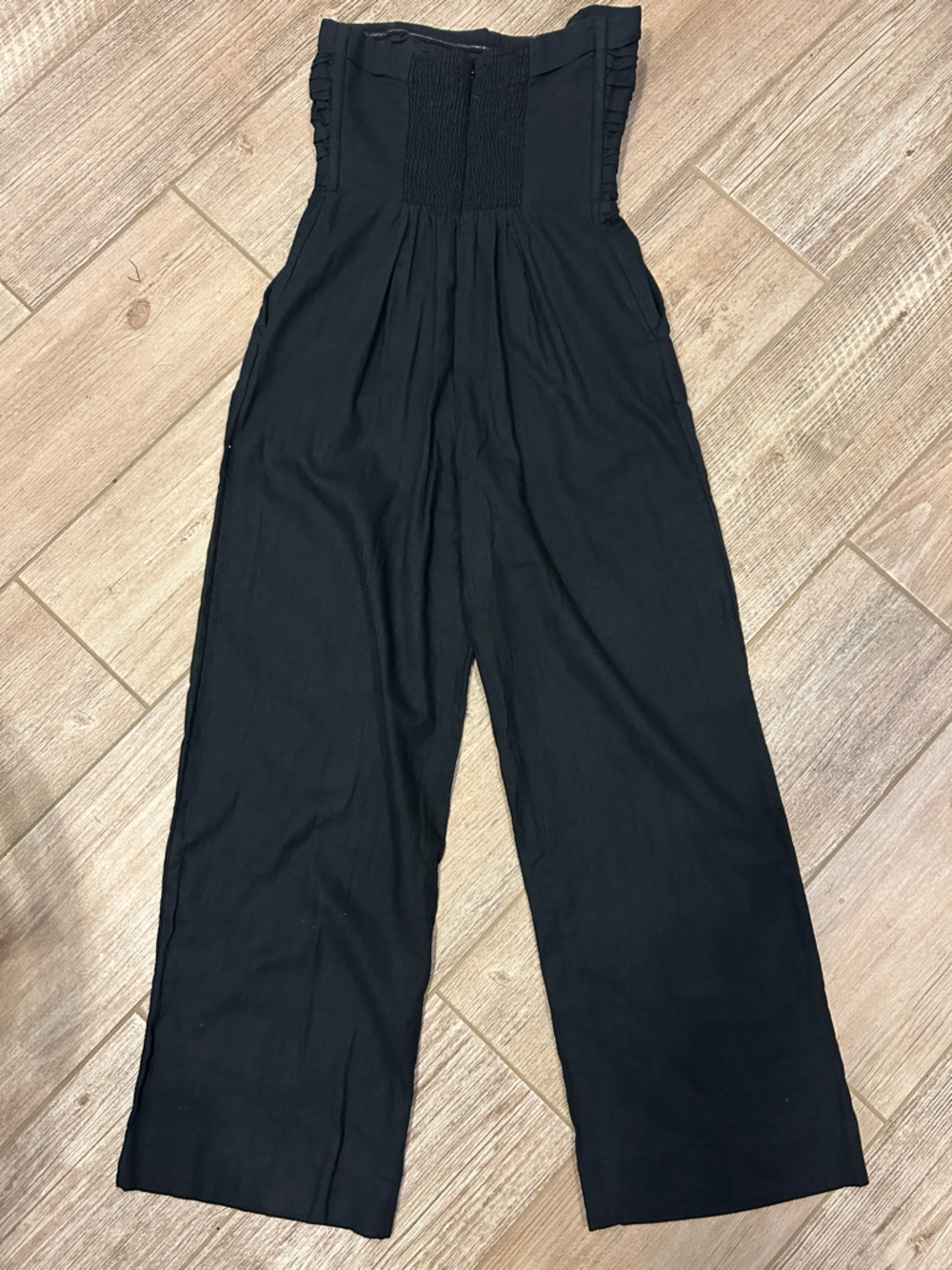 Abercrombie & Fitch Black Strapless Wide-Leg Jumpsuit- Linen and Cotton Blend - Picture 11 of 16